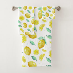 Watercolor lemons bath towel set