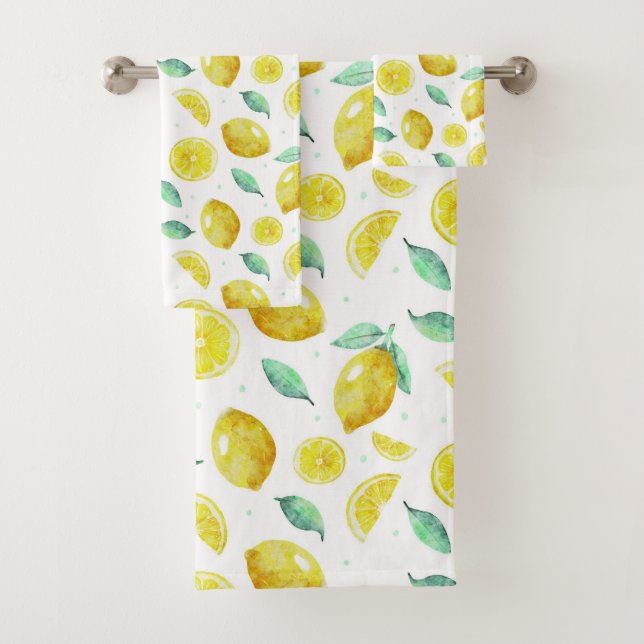 Watercolor lemons bath towel set (Insitu)