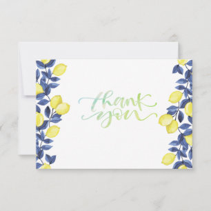 Watercolor Lemons Blue Mediterranean  Thank You Card