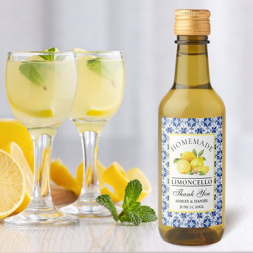 Watercolor Lemons Blue Tile Limoncello Mini Labels