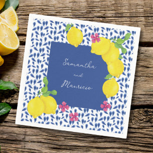 WATERCOLOR LEMONS BLUE TILES NAPKINS
