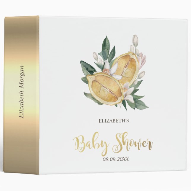 Watercolor Lemons Botanical Baby Shower  3 Ring Binder (Front/Spine)