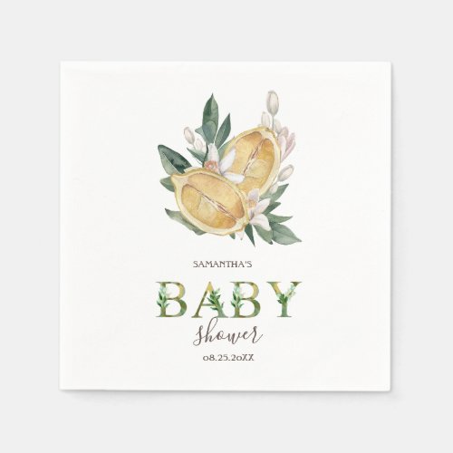 Watercolor Lemons Botanical Baby Shower   Napkins