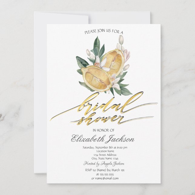 Watercolor Lemons Botanical Bridal Shower  Invitation (Front)