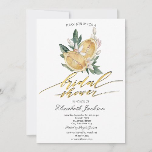 Watercolor Lemons Botanical Bridal Shower  Invitation