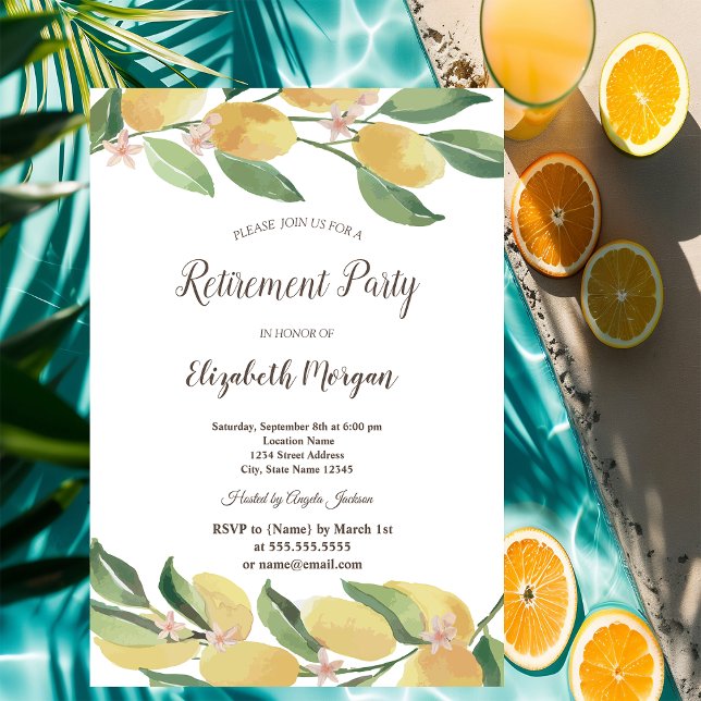 Watercolor Lemons Botanical Dots Retirement  Invitation (Creator Uploaded)