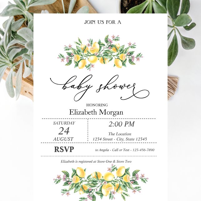 Watercolor Lemons Botanical Flowers Baby Shower  Invitation (Creator Uploaded)