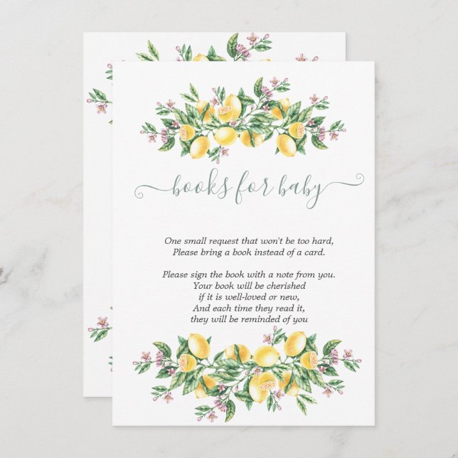 Watercolor Lemons Botanical Flowers Enclosure Card (Front/Back)
