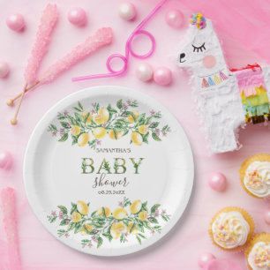 Watercolor Lemons Botanical Flowers Paper Plates