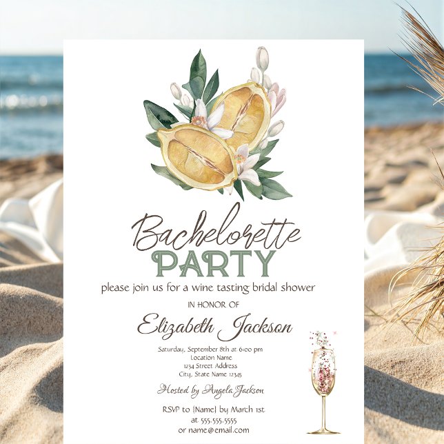 Watercolor Lemons Botanical Glass Bachelorette   Invitation (Creator Uploaded)