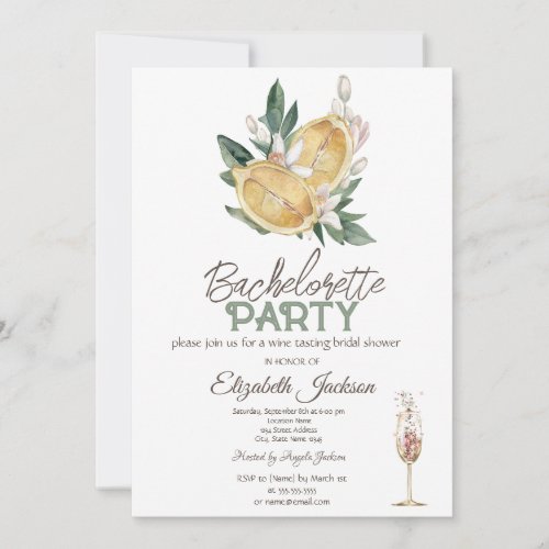 Watercolor Lemons Botanical Glass Bachelorette   Invitation