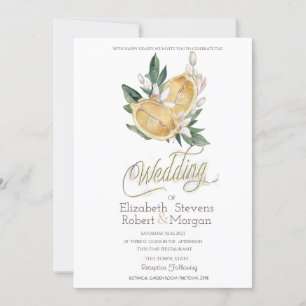 Watercolor Lemons Botanical Polka Dots Wedding Invitation