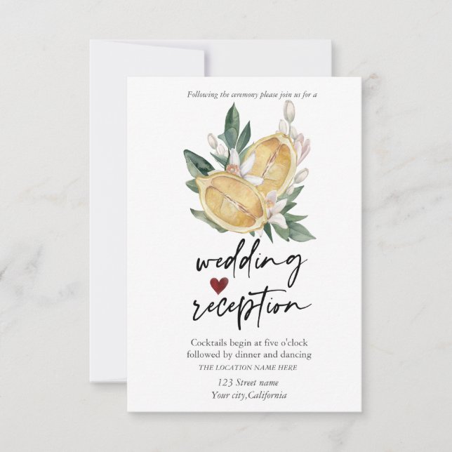 Watercolor Lemons Botanical Reception Invitation (Front)