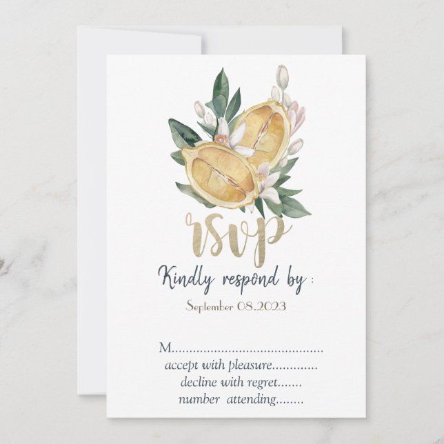 Watercolor Lemons Botanical RSVP  Invitation (Front)