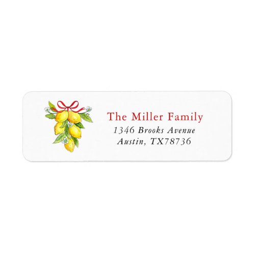 Watercolor Lemons  Bow Holiday address Label