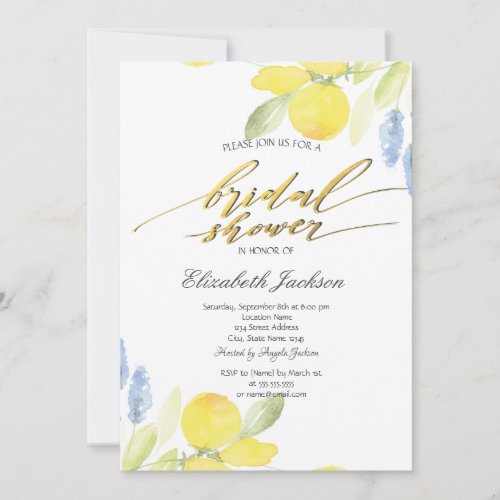 Watercolor Lemons Bridal Shower  Invitation