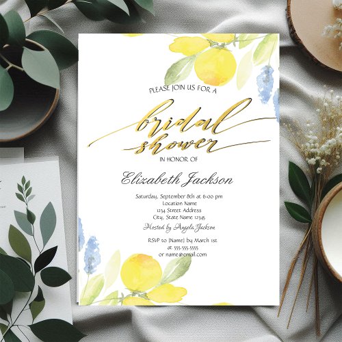 Watercolor Lemons Bridal Shower  Invitation