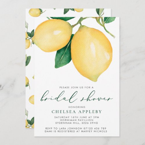 Watercolor Lemons Bridal Shower Invitation