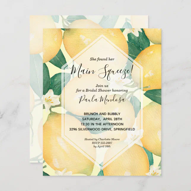 Watercolor Lemons Bridal Shower Invitations Zazzle