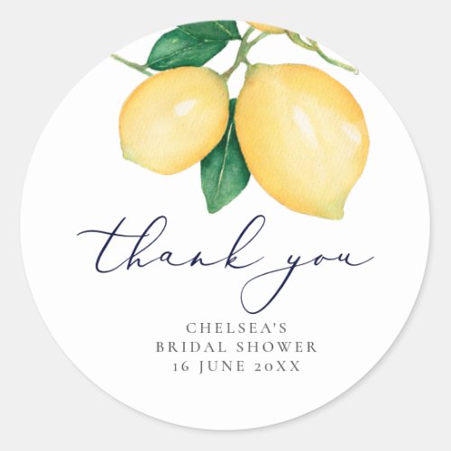 Watercolor Lemons Bridal Shower Thank You Favor Classic Round Sticker