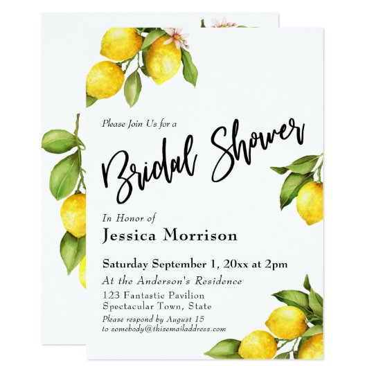 Watercolor Lemons Bridal Shower Typography Invitation | Zazzle.com