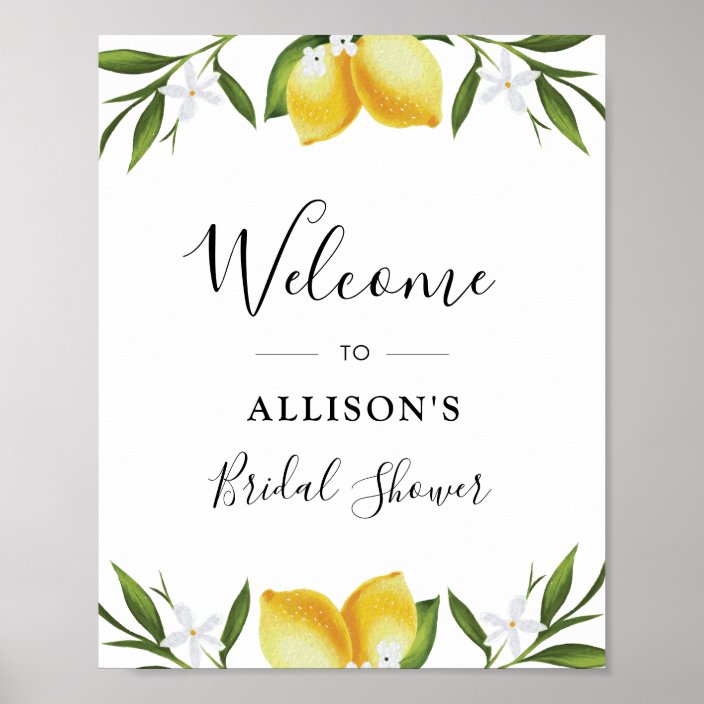 Watercolor lemons bridal shower sign