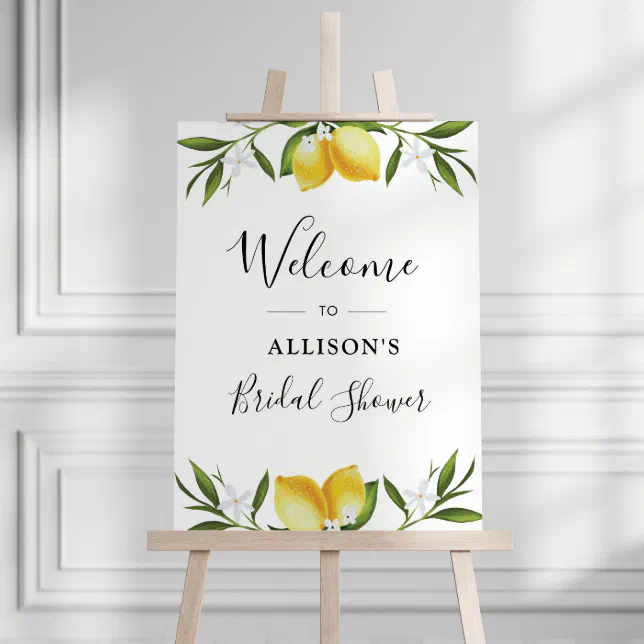 Watercolor lemons bridal shower welcome sign | Zazzle