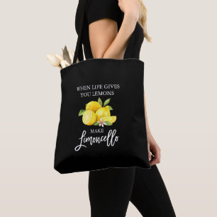Watercolor Lemons Brush Script Limoncello Black Tote Bag