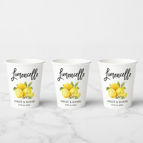 Watercolor Lemons Brush Script Limoncello Paper Cups