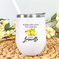 Watercolor Lemons Brush Script Limoncello Thermal Wine Tumbler