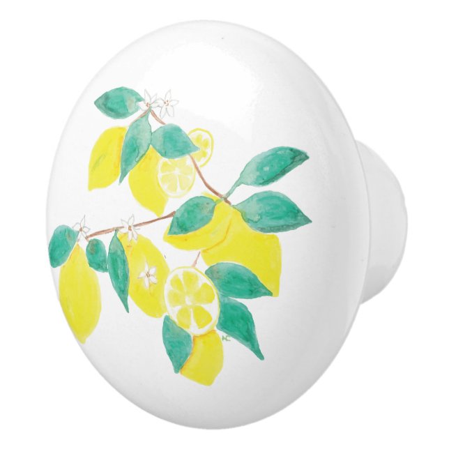 Watercolor lemons ceramic knob (Right)