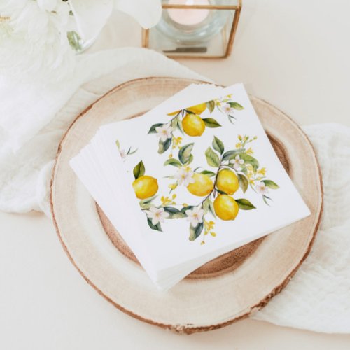 Watercolor lemons citrus birthday party napkins