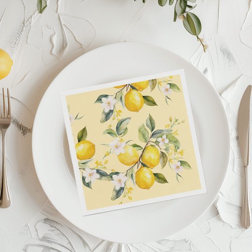 Watercolor lemons citrus birthday party napkins
