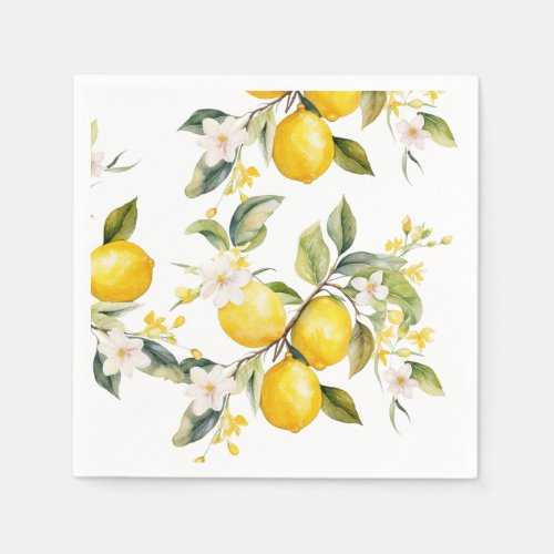Watercolor lemons citrus birthday party napkins