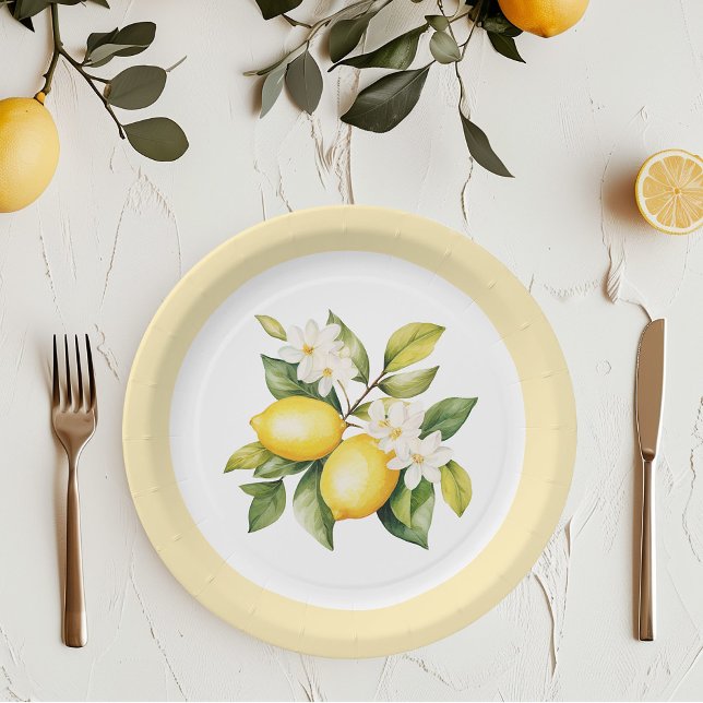 Watercolor lemons citrus birthday party paper plates (Creator Uploaded)