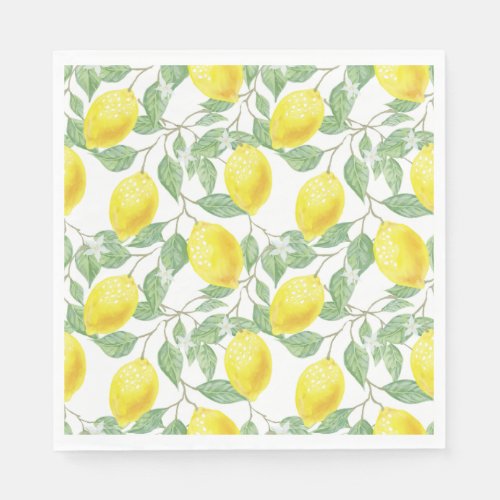 Watercolor Lemons Citrus Fruit Greenery Napkins