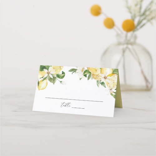Watercolor Lemons Citrus Greenery Blossom Table Place Card