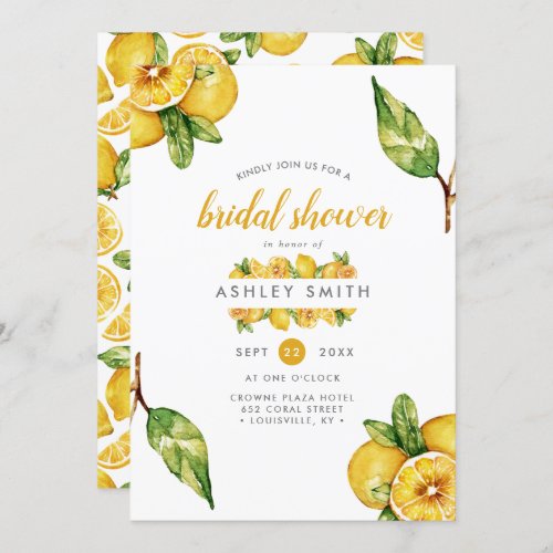 Watercolor Lemons Citrus Modern Bridal Shower Invitation