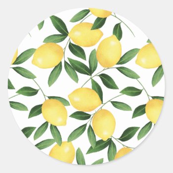 Watercolor Lemons Classic Round Sticker by GIFTSBYHEATHERMYERS at Zazzle