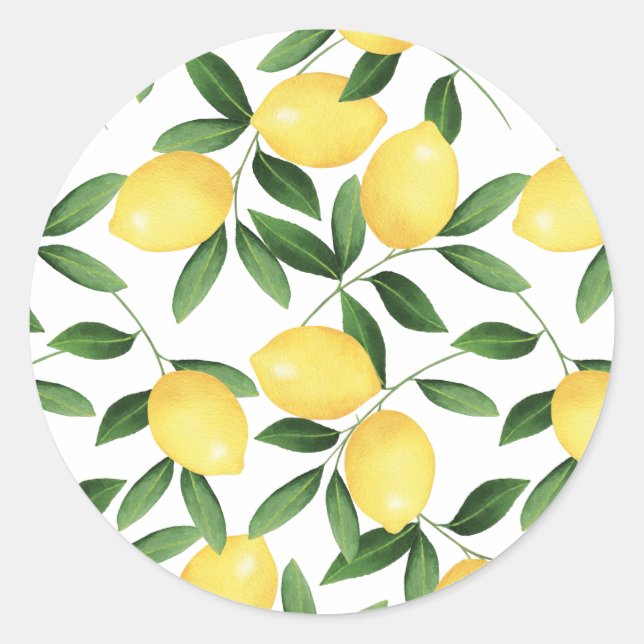 WATERCOLOR LEMONS CLASSIC ROUND STICKER (Front)