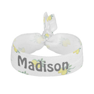 Watercolor Lemons Custom Personalized Name Elastic Hair Tie