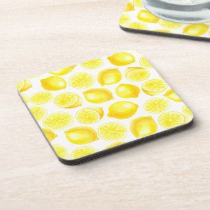 Watercolor lemons design beverage coaster