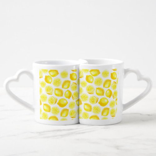 Watercolor lemons design coffee mug set