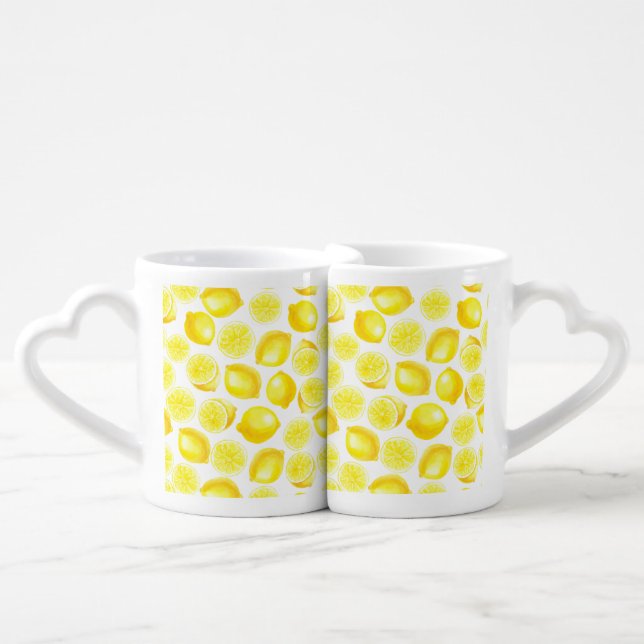 Watercolor lemons design coffee mug set (Front Nesting)