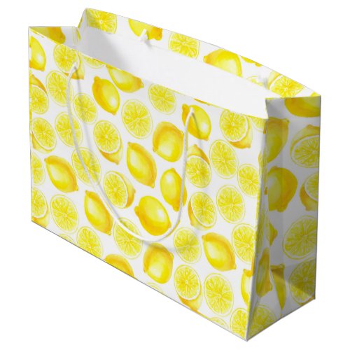 Watercolor lemons design large gift bag