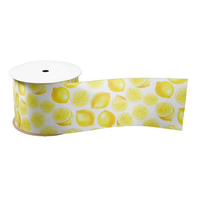 Watercolor lemons design satin ribbon (Spool)
