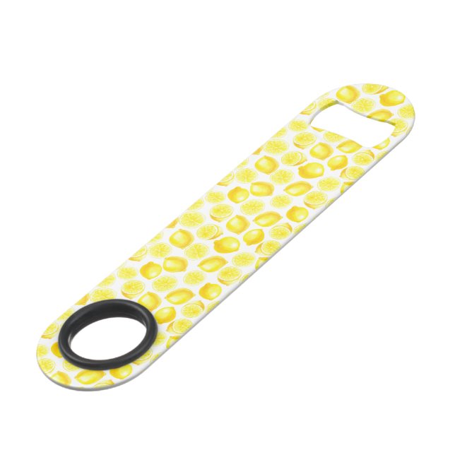 Watercolor lemons design speed bottle opener (Front Angled)