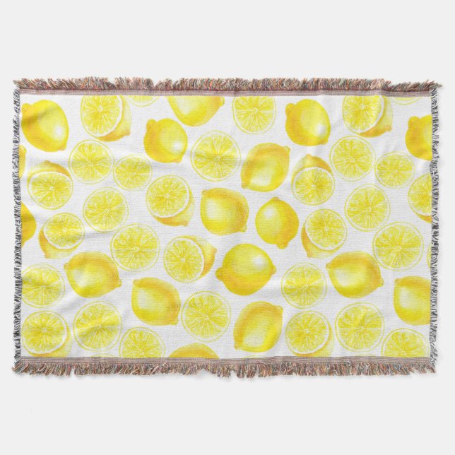 Watercolor lemons design throw blanket (Front)