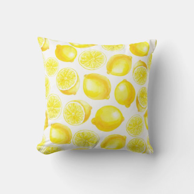 Watercolor lemons design throw pillow (Front)