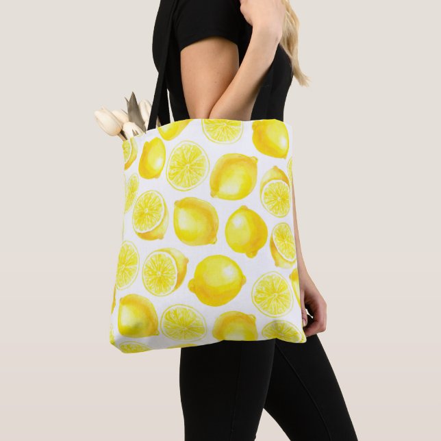 Watercolor lemons design tote bag (Close Up)